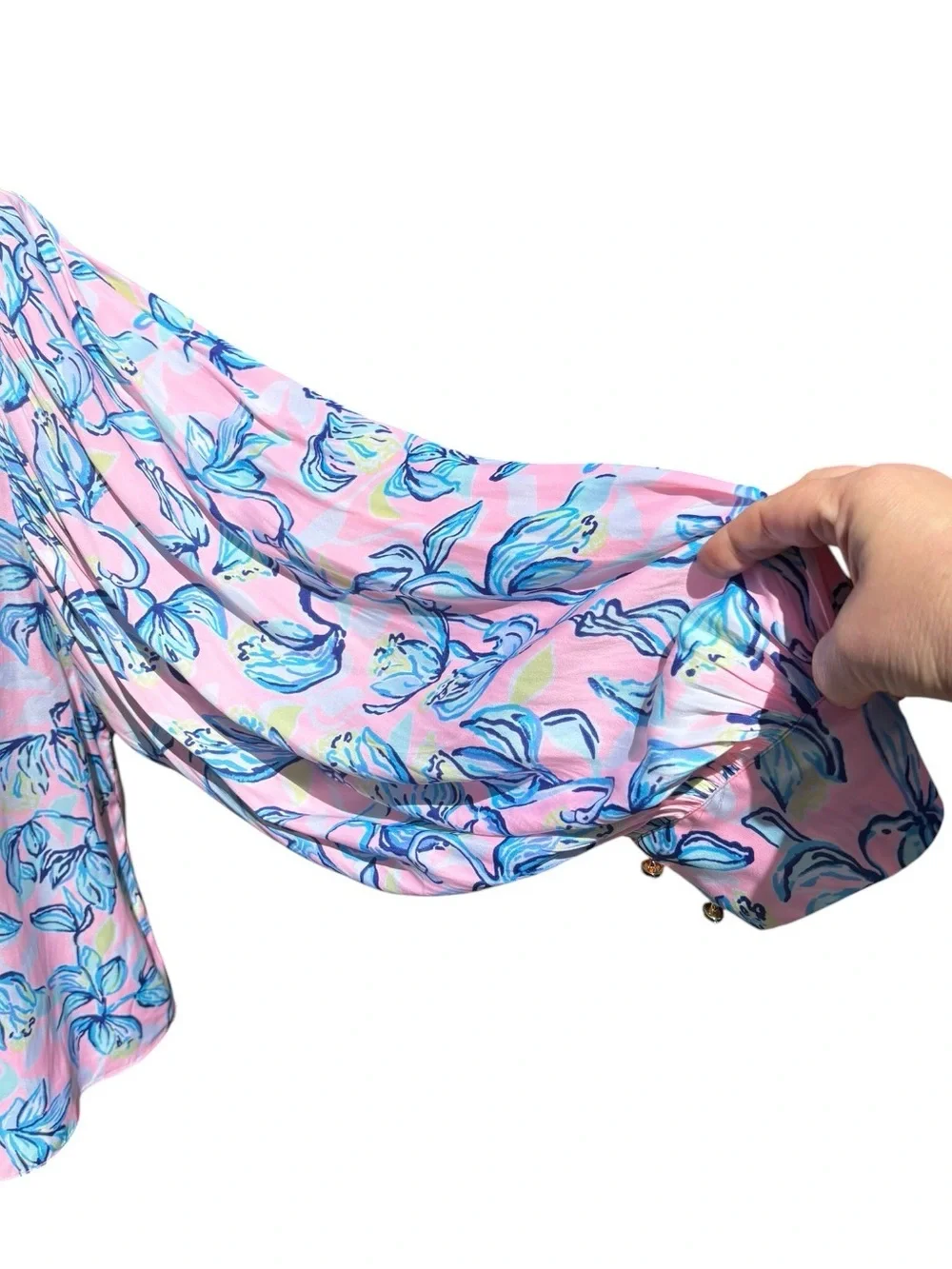 Lilly Pulitzer Pink, Blue & Yellow Abstract Floral Top Vacation Resort Coastal